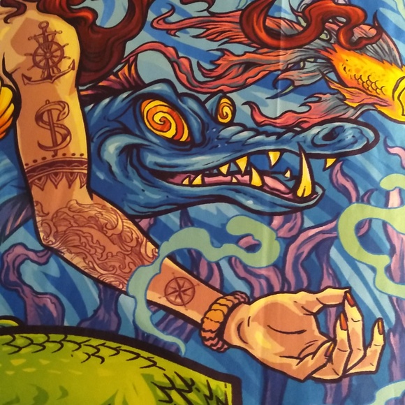 Mermaid tapestry from the waz shop 39 by 59 inches. Clothes under black light. - Picture 5 of 7